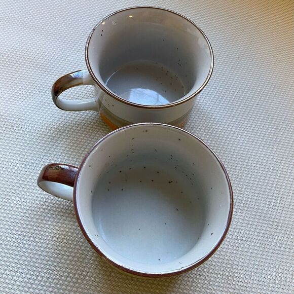 Pair of Vintage 70s Lunch Mates Sunset and Sunrise Stoneware Soup Mugs - Picture 2 of 10